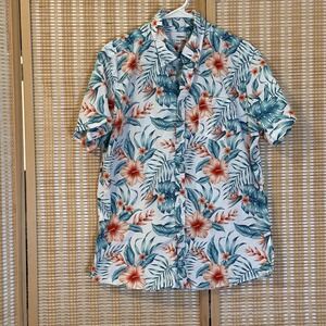 Sonoma Womens M Shirt Short Sleeve Button Up Hawaiian Floral Resortwear Granny